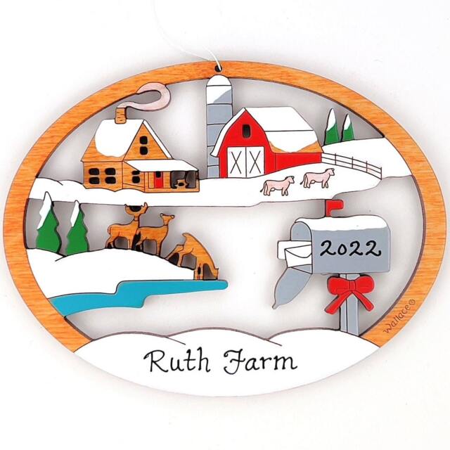Personalized Farm Scene Christmas Ornament-Wood, Laser Cut, Hand Painted - image 1