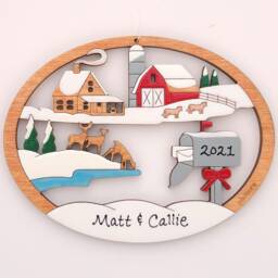 Personalized Farm Scene Christmas Ornament-Wood, Laser Cut, Hand Painted - thumbnail 2