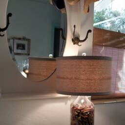 Lamp Shade, Natural Taupe Grain Sack, Drum Lampshade - thumbnail 2