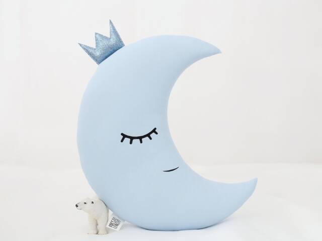 Baby Boy Nursery Decor, Blue Moon Pillow, Kids Room Crescent Cushion, Teepee Accessories, Throw Whimsical Decor - image 1