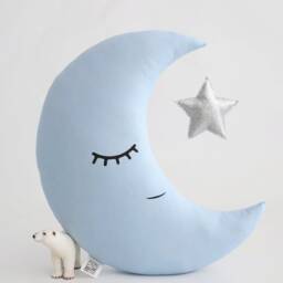 Baby Boy Nursery Decor, Blue Moon Pillow, Kids Room Crescent Cushion, Teepee Accessories, Throw Whimsical Decor - thumbnail 3