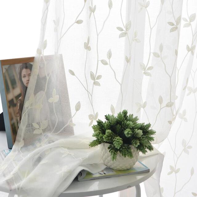 Custom Voile Curtain Leaves Embroidery, Sheer Fabric, Made To Measure - image 1