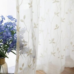 Custom Voile Curtain Leaves Embroidery, Sheer Fabric, Made To Measure - thumbnail 2