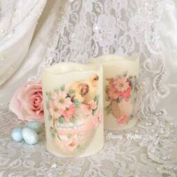 Easter Chick Flameless Candle Shabby Cottage Chic Victorian Egg - thumbnail 3