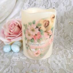 Easter Chick Flameless Candle Shabby Cottage Chic Victorian Egg - thumbnail 2