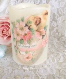Easter Chick Flameless Candle Shabby Cottage Chic Victorian Egg - thumbnail 1