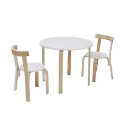 Wooden Kids Table Chair Set Round Toddler Activity Desk 60x60x50cm White Natural Playroom Furniture - thumbnail 4