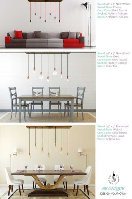 Dining Chandelier Rustic Modern 7 Pendant Lights Antique Edison Bulb Reclaimed Wood Lighting - image 1