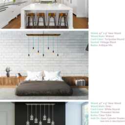 Dining Chandelier Rustic Modern 7 Pendant Lights Antique Edison Bulb Reclaimed Wood Lighting - thumbnail 2