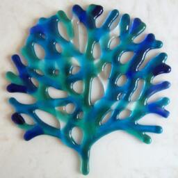 Fused Glass Coral Wall Decor, Beach House Sea Life Art - thumbnail 2