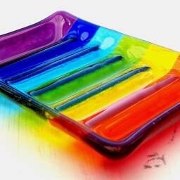Handmade Fused Glass Rainbow Striped Soap Dish - Colourful Decor Brightly Coloured Gift Multicoloured Holder - thumbnail 3
