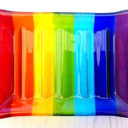 Handmade Fused Glass Rainbow Striped Soap Dish - Colourful Decor Brightly Coloured Gift Multicoloured Holder - thumbnail 2
