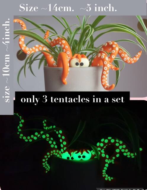 Glow in The Dark Octopus Plant Pot Decoration Quirky Pet. Wall Decor. Baby Octopus. Tentacle Monster - image 1