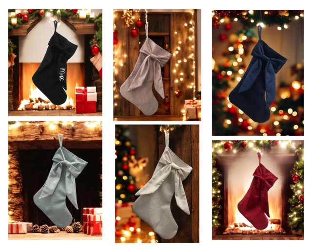 Personalised Velvet Christmas Stocking With Bow - image 1