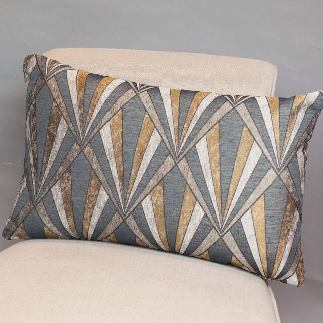 Metallic Art Deco Streamline Geometric Xl Rectangular Cushion. Vintage Gold & Black. 23X15 - 58 X 38cm. Double Sided - image 1