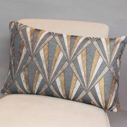 Metallic Art Deco Streamline Geometric Xl Rectangular Cushion. Vintage Gold & Black. 23X15 - 58 X 38cm. Double Sided