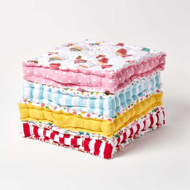 Kids Cotton Floor Cushion Set, Owl Cupcake Polka Dot Star Seat Pad - image 1