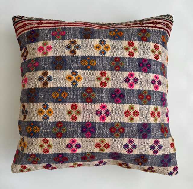 Handmade Cushion Cover, Embroidered Multicolour Turkish Cushion, Pillow, Decorative Kilim 24''x24''/60x60 cm - image 1