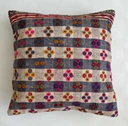 Handmade Cushion Cover, Embroidered Multicolour Turkish Cushion, Pillow, Decorative Kilim 24''x24''/60x60 cm - thumbnail 1