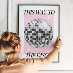 This Way To The Disco Poster Pink Ball Design Home Decor, Modern Cool Print, Kitchen Wall Art, Vibrant Poster, Fun - thumbnail 2