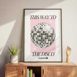 This Way To The Disco Poster Pink Ball Design Home Decor, Modern Cool Print, Kitchen Wall Art, Vibrant Poster, Fun - thumbnail 3