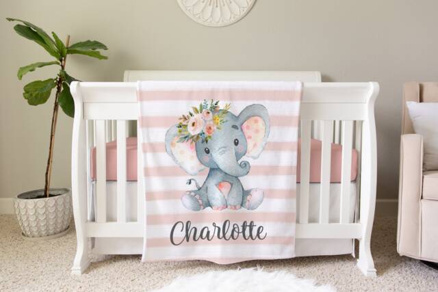 Personalized Baby Name Blanket Floral Gift Custom Coming Home Elephant Hospital Shower New Mom - image 1