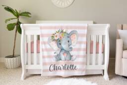 Personalized Baby Name Blanket Floral Gift Custom Coming Home Elephant Hospital Shower New Mom - thumbnail 1