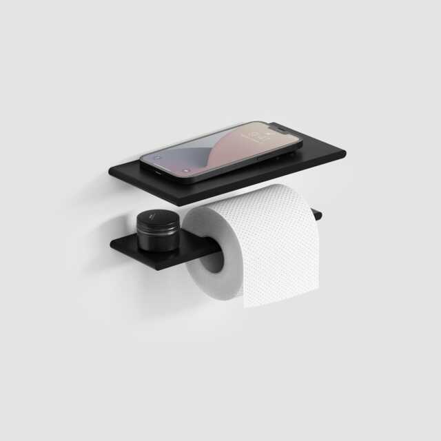 Sleek Toilet Paper Holder With Shelf Modern Bathroom Decor - image 1