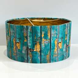 Handmade By Order Jade Teal Yellow Peeling Paint Art On Antique Wooden Panels Print Velvet Drum Lamp Shade Pendant Light - thumbnail 3