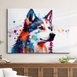 Siberian Husky Abstract Dog Pet Animal Painting Splatter Wall Art, Framed Canvas Poster Print, Home Kitchen Office Room Decor, Gifts - thumbnail 1