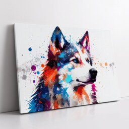 Siberian Husky Abstract Dog Pet Animal Painting Splatter Wall Art, Framed Canvas Poster Print, Home Kitchen Office Room Decor, Gifts - thumbnail 2