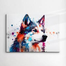 Siberian Husky Abstract Dog Pet Animal Painting Splatter Wall Art, Framed Canvas Poster Print, Home Kitchen Office Room Decor, Gifts - thumbnail 3