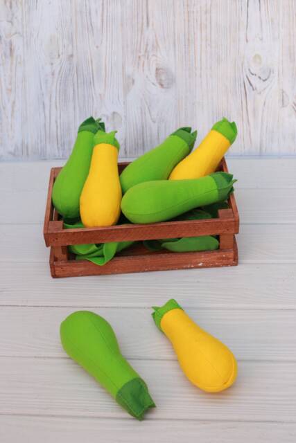 Zucchini Play Food - Felt Food, Vegetables, Pretend Kids Kitchen, Plush Toy, Cooking Toys, Doll Fake Farmers Market For Baby - image 1