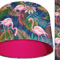 Tropical Flamingo Lampshade - Pink Birds On Navy Jungle Animal Print Shade Handmade Ceiling Or Table Lamp Statement Home Decor - thumbnail 2