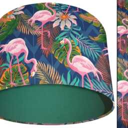 Tropical Flamingo Lampshade - Pink Birds On Navy Jungle Animal Print Shade Handmade Ceiling Or Table Lamp Statement Home Decor - thumbnail 3
