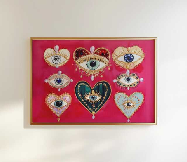 Coquette Heart Eye Print Mystical Red & Gold Wall Art - image 1