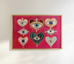 Coquette Heart Eye Print Mystical Red & Gold Wall Art - thumbnail 1