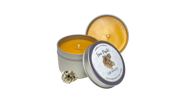 Iron Pyrite Crystal Candle Tin Citron & Mandarin Scented Soy - image 1