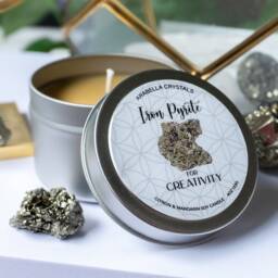 Iron Pyrite Crystal Candle Tin Citron & Mandarin Scented Soy - thumbnail 3