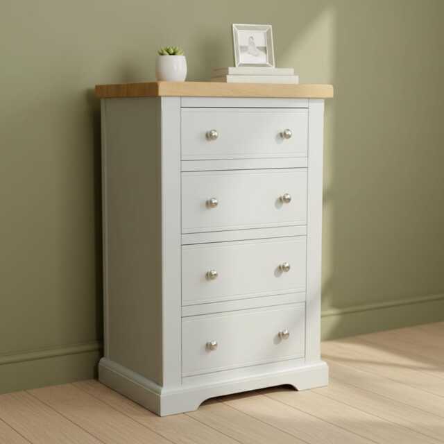 Painted Solid Wood Chest Of Drawers Handmade Bedroom Storage With Oak Top, Assembled - image 1