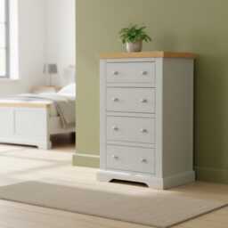 Painted Solid Wood Chest Of Drawers Handmade Bedroom Storage With Oak Top, Assembled - thumbnail 2