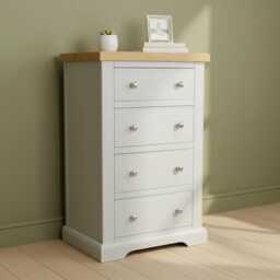 Painted Solid Wood Chest Of Drawers Handmade Bedroom Storage With Oak Top, Assembled - thumbnail 1