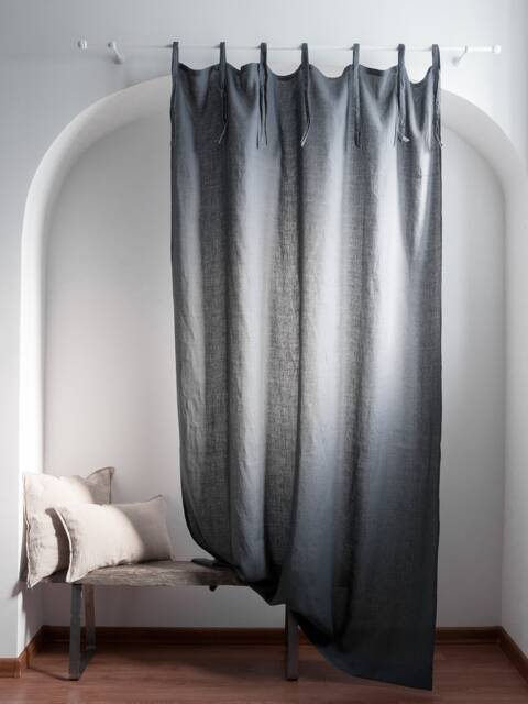 Navy Blue Linen Curtain Panel, Tie Top Window Treatment, Modern Style - image 1