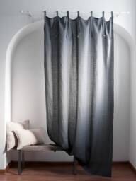 Navy Blue Linen Curtain Panel, Tie Top Window Treatment, Modern Style
