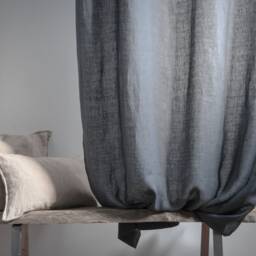 Navy Blue Linen Curtain Panel, Tie Top Window Treatment, Modern Style - thumbnail 3