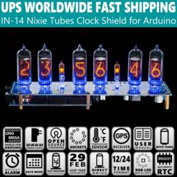Nixie Tubes Clock In-14 Arduino Shield Format 12/24H Gps Sync. Temp. Sensor Remote For Boyfriend, Husband, Vintage, Glowing Clock, Steampunk - thumbnail 1