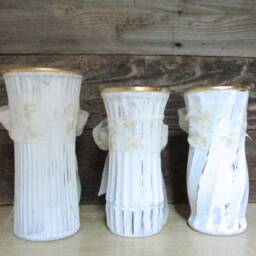 3 White Hand Painted Glass Vases With Gold Leafing/Wedding Shabby Chic Beach Cottage French Farmhouse - thumbnail 2