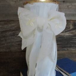 3 White Hand Painted Glass Vases With Gold Leafing/Wedding Shabby Chic Beach Cottage French Farmhouse - thumbnail 3