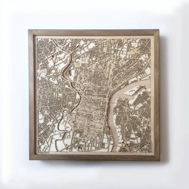 Philadelphia Wooden Map - Laser Cut City Streets, Framed Wall Art - image 1
