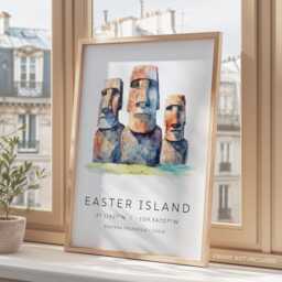 Easter Island Travel Print, Chile Poster, Moai Statues, Art Wall Decor, Postcard, Lovers - thumbnail 3